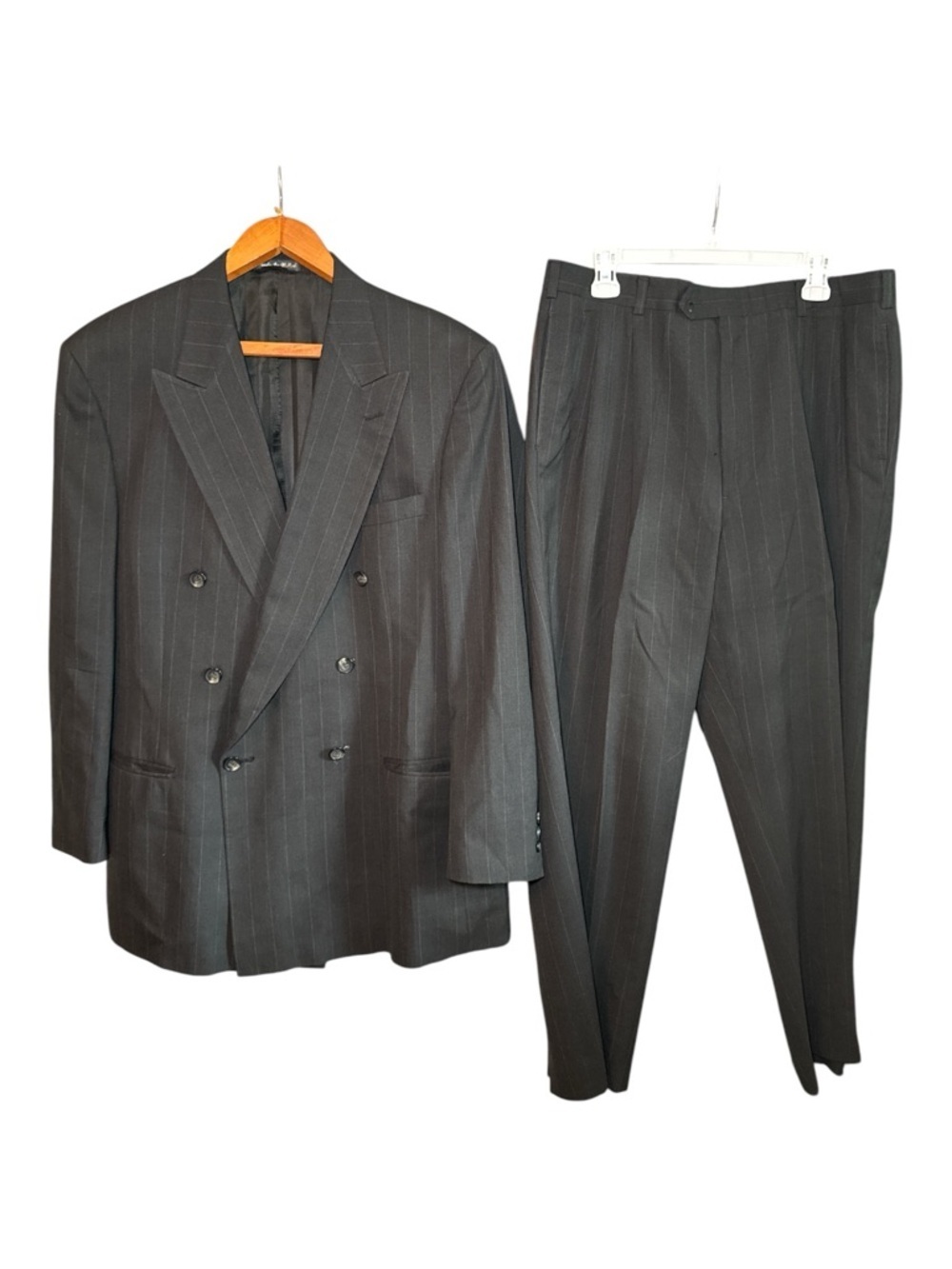 Pierre Cardin Charcoal Gray Pinstripe Suit Jacket 48L 36x29 Dress Pants